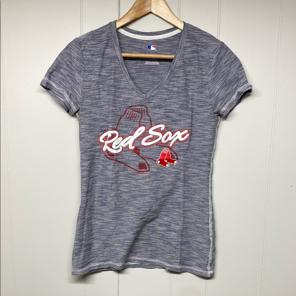 MLB Women's Grey Red Sox V-Neck Top